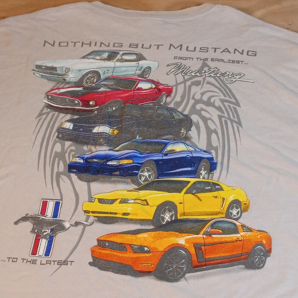 Ford Mustang T-Shirt Mens 2XL Beige Nothing But Mustang Generations Graphic Tee